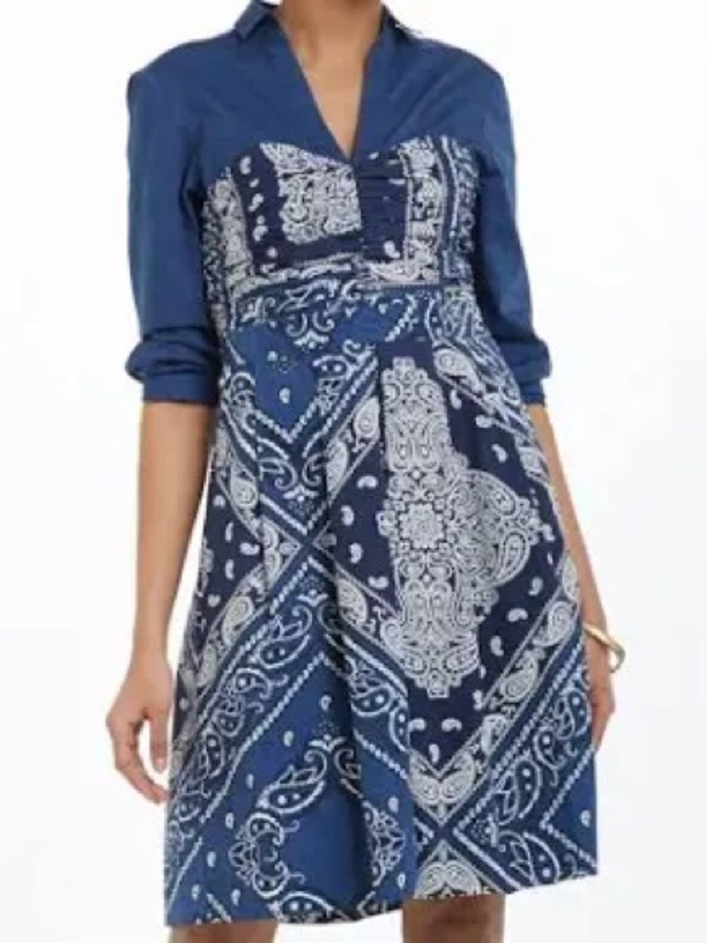 NWT Anthropologie Holding Horses Bandana Shirtdress Blue White Size 6